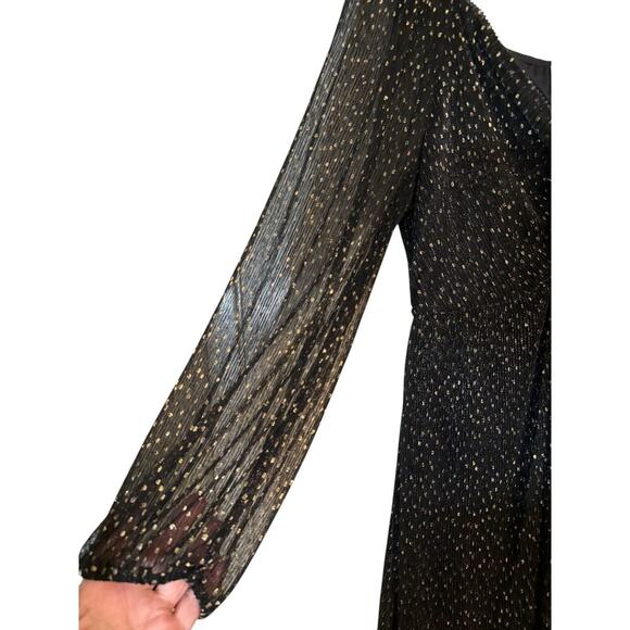 Hayden Women's Nero Polka Dot Gothic Sheer Sleeve Maxi Dress Size XL Black Gold - Picture 2 of 8